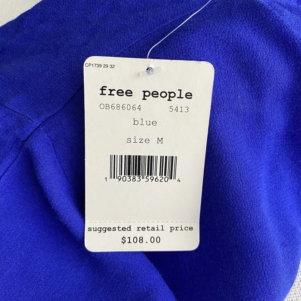 Free People Gemma Blue Floral Choker‎ Neck Cut Out Back Tunic Mini Dress Medium